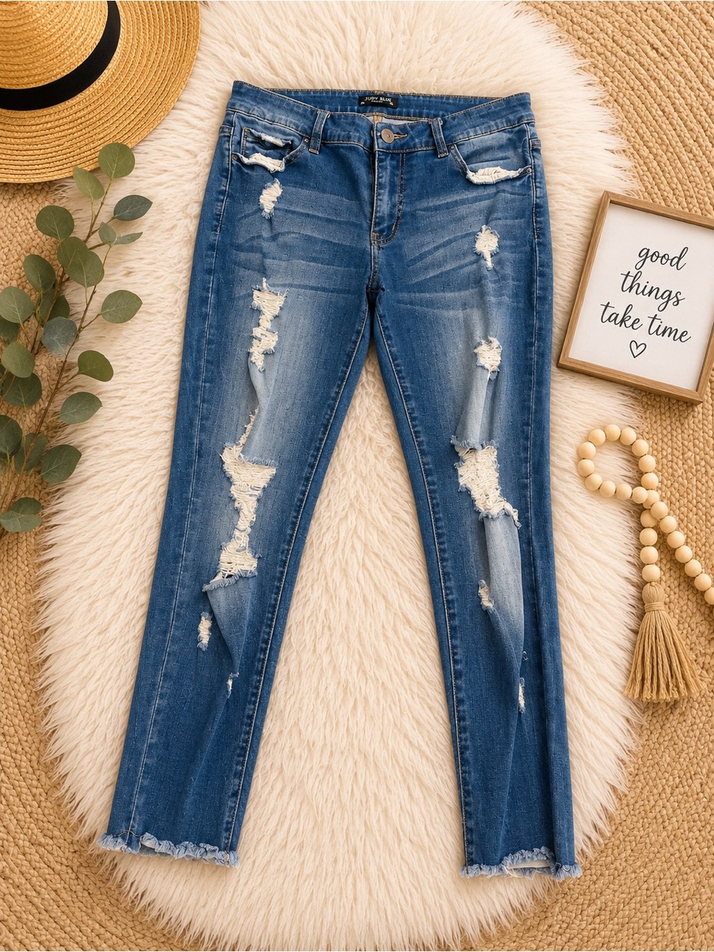 Fashion Nova Blue Ripped Skinny Jeans for Women